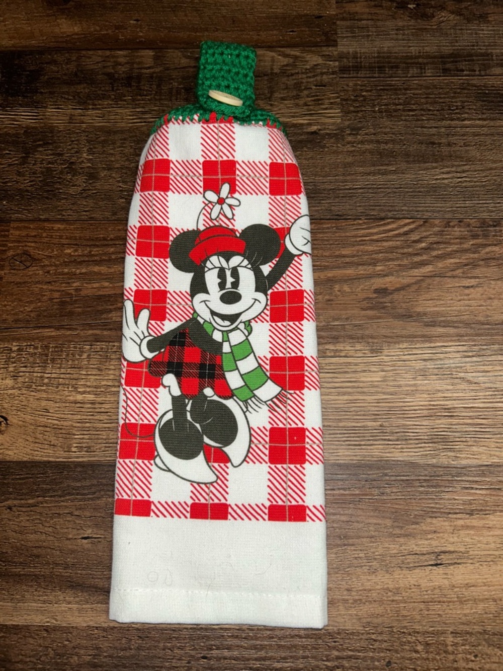 Minnie Mouse Red Plaid Christmas Hanging Kitchen Towel